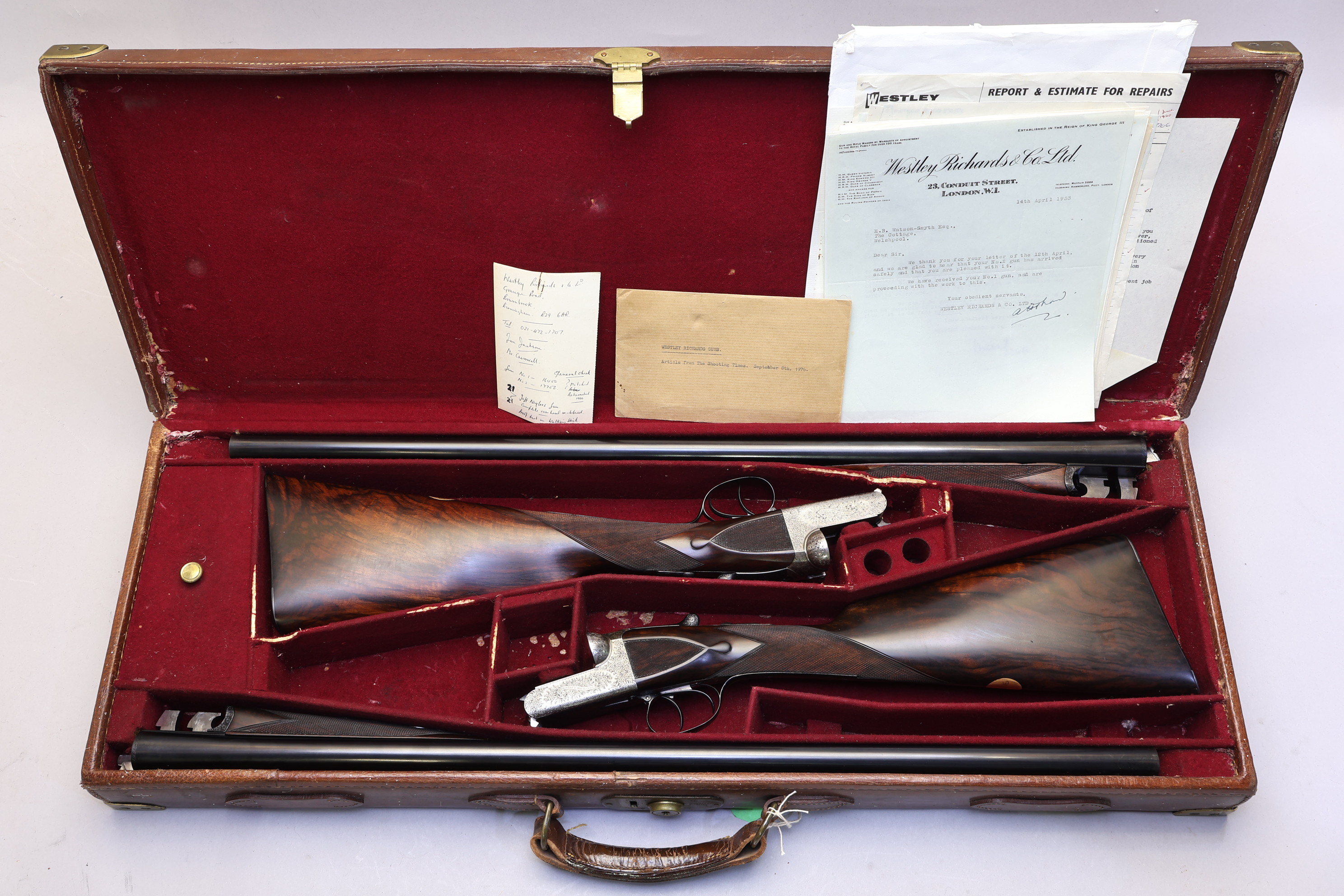 Composed Pair Westley Richards 12 Ga Boxlock Ejector 28" Barrels-img-0